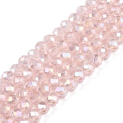 Pink Стеклянные бусины с гальваническим покрытием , с покрытием AB цвета, граненые, рондель, розовые, 10x8 мм, отверстие : 1 мм, около 60~61 шт / нитка, 46~48 см