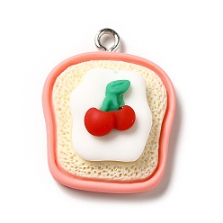 Красный Непрозрачные подвески смолы, с платиновыми тоновыми железными петлями, имитация еды, хлебное очарование, красные, 26x20.5x10 мм, отверстие : 2.2 мм