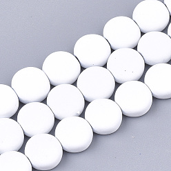 White Spray Painted Non-magnetic Synthetic Hematite Beads Strands, Flat Round, White, 8x3mm, Hole: 1mm, about 48pcs/strand, 15.7 inch