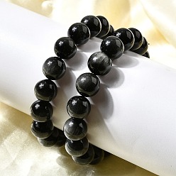 Орлиный Глаз Камень Браслеты из круглых бусин с натуральным орлиным глазом класса А для женщин, бусины : 12 мм, внутренний диаметр: 2-3/8 дюйм (6 см)