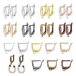 Mixed Color 32Pcs 8 Colors Brass Hoop Earring Findings, with Latch Back Closure and Horizontal Loops, Mixed Color, 17.5~18x11x5mm, Hole: 1.6mm, Pin: 0.8mm, 4Pcs/color
