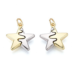 Real Gold Plated & Real Platinum Plated Латунные подвески, без кадмия и без свинца, звезда, с целью перехода в кольце, настоящее золото и платина, 19x17x4 мм, отверстие : 3.5 мм