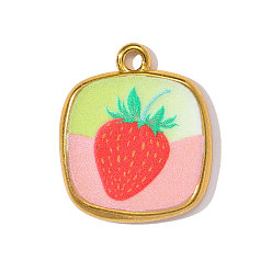 Клубника Печатные 304 подвески из нержавеющей стали, прямоугольник амулеты, ионное покрытие (ip), реальный 18 k позолоченный, клубника, 21x18 мм