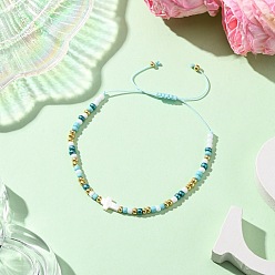 Cross Женские плетеные браслеты из натуральных пресноводных ракушек и стеклянных бусин, крестик, внутренний диаметр: 1-5/8~3-5/8 дюйм (4.1~9.2 см), крест: 10x7x3 мм