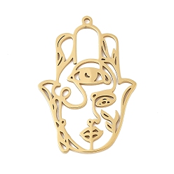 Золотой 304 подвески из нержавеющей стали, рука хамса с женским узором, золотые, 37x25.5x1.5 мм, отверстие : 1.5 мм