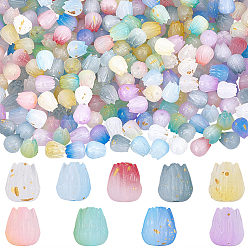 Color mezclado 450 pcs 9 colores cuentas acrílicas opacas, brote, con polvo del brillo, chapado en rack, color mezclado, 9x8.5 mm, agujero: 1.5 mm, 50 piezas / color