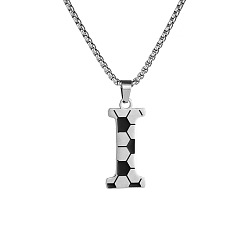 Letter I 201 Кулон-подвеска из нержавеющей стали с инициалом футбольного мяча для мужчин и женщин, цвет нержавеющей стали, белого и черного, Буква "i", 23.62 дюйм (60 см), Кулон : 30x13 мм