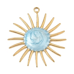 Azul 304 colgantes de esmalte de acero inoxidable, encantos del sol, real 18 k chapado en oro, azul, 28x25x2.5 mm, agujero: 1.6 mm