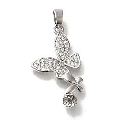 Платина Подвеска из латуни с микропаве из прозрачного кубического циркония, без свинца и без кадмия, долговечный, бабочка, платина, 25x15x2 мм, отверстие : 4x3 мм