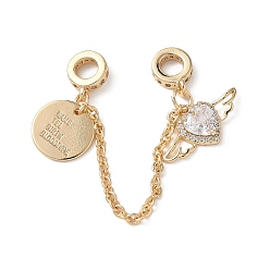 Настоящее золото 18K Латунный микропаве прозрачный кубический цирконий кабельная цепочка европейские бусины, без кадмия, без никеля и без свинца, реальный 18 k позолоченный, 80 мм, отверстие : 4.5 мм, 10.5x20.5x4.5 mm и 12x1 mm