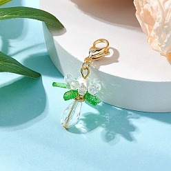 Прозрачный Подвесные украшения из стекла, акрила и ракушек с жемчужными цветами, с 304 застежкой-карабином из нержавеющей стали, прозрачные, 44~46 мм