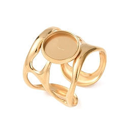Golden 304 Stainless Steel Cuff Ring Components, Round Pad Ring Setting, Ion Plating(IP), Long-Lasting Plated, Golden, 18mm,US Size 7 1/4(17.5mm), Tray Size: 10mm