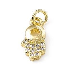 Golden Brass Micro Pave Clear Cubic Zirconia Palm Charms, with Open Jump Rings, Golden, 12.5x6.5x2mm, Jump Ring: 4.5x0.7mm, Inner Diameter: 2.2mm