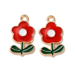 Красный Подвески из эмали и сплава, цветочный шарм, золотой свет, красные, 19.5x11.5x2 мм, отверстие : 1.8 мм