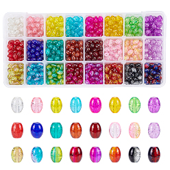 Mixed Color Transparent Crackle Glass Beads, Oval, Mixed Color, 8x5.5~6mm, Hole: 1mm, 24 colors, about 35pcs/color, 840pcs/box