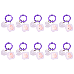 Лиловый 10шт. брелок из светящейся смолы, с брелоки железа, светится в темноте, сердце и квадрат с кроликом, сирень, 2.1x1.8 см