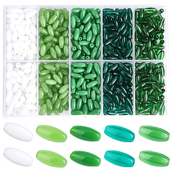 Зеленый 600 шт. 5 стили прозрачные и непрозрачные цвета стеклянные бусины, овальные, зелёные, 9x4 мм, отверстие : 1.2 мм, 120 шт / стиль