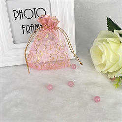 Pink Мешочки для хранения украшений из органзы с золотым тиснением и принтом ресниц, свадебные подарочные пакеты со шнурком для свадебной вечеринки, прямоугольные, розовые, 12x9 см