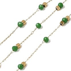 Морско-зеленый 304 кабельные цепи из нержавеющей стали, рондель, со стеклом, ионное покрытие (ip), реальный 18 k позолоченный, пайки, с катушкой, цвета морской волны, 2x0.7x0.3 мм, около 32.81 футов (10 м) / рулон