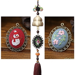 Red DIY Embroidery Wind Chime Kits, Including Embroidery Cloth & Thread, Needle, Embroidery Hoop, Instruction Sheet, Metal Bell, Red, 240mm