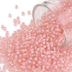 (191) Soft Pink Lined Crystal Toho runde Rocailles, japanische Rocailles, (191) zart rosa gefütterter Kristall, 11/0, 2.2 mm, Bohrung: 0.8 mm, über 1110pcs / Flasche, 10 g / Flasche
