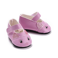 Pink Кукольная обувь из искусственной кожи с изображением кота, с застежками-липучками, для 18 "Аксессуары для американских кукол, розовые, 75x45 мм