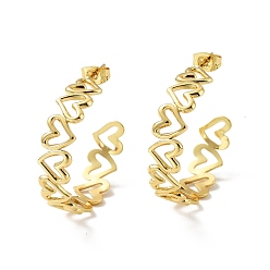 Золотой Вакуумное покрытие pvd 304 серьги-гвоздики в форме сердца из нержавеющей стали, полукруглые серьги для женщин, золотые, 30x8 мм, штифты : 0.8 мм