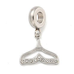 Stainless Steel Color 304 Stainless Steel Pendants, with Rhonestone, Fishtail, Stainless Steel Color, 23.5mm, Hole: 4.5mm