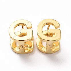 Letter G Boucles d'oreilles créoles initiales pour femmes, boucles d'oreilles en laiton plaqué or véritable 18k, letter.g, 13x10.5x10mm, pin: 0.8 mm