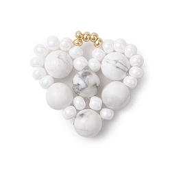 Говлит Подвески ко дню святого валентина в форме сердца из натурального хаулита, подвески в виде сердечек из стеклянных бусин ручной работы, 23x24x6.5 мм, отверстие : 3x4 мм