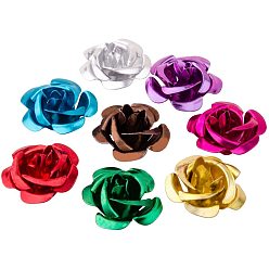 Gemischte Farbe Aluminium stieg Blume, winzige Metallperlen, Gemischte Farbe, 15~17x9 mm, Bohrung: 1 mm