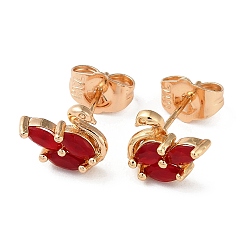 Light Gold Brass Rhinestone Stud Earrings, Swan, Light Gold, 9x10.5mm