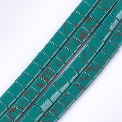 Teal Spray Painted Non-magnetic Synthetic Hematite Multi-Strand Links, For Tile Elastic Bracelets Making, Square, Teal, 5x5x2mm, Hole: 0.6mm, about 80pcs/strand, 15.7 inch