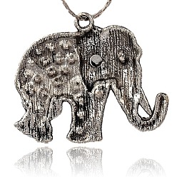 Hematite Tibetan Style Alloy Rhinestone Big Pendants, Cadmium Free & Lead Free, Elephant, Antique Silver, Hematite, 43x51x5.5mm, Hole: 3.5mm