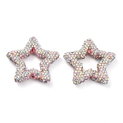 Хрусталь AB Звездообразные полимерные глиняные бусины со стразами, Фокальные бусины для изготовления бижутерии и брелоков, хрусталь AB, 32.5x33.5x6.5 мм, отверстие : 1.8 мм