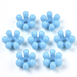 Deep Sky Blue Opaque AS Plastic Bead Caps, 6-Petal, Flower, Deep Sky Blue, 22.5x20.5x12.5mm, Hole: 4.5mm, about 210pcs/500g