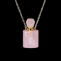 Розовый Кварц Ожерелье с подвеской в виде флакона духов из натурального розового кварца, ожерелье в виде флакона с эфирным маслом для ароматерапии с цепочкой из нержавеющей стали, 24.02 дюйм (61 см)