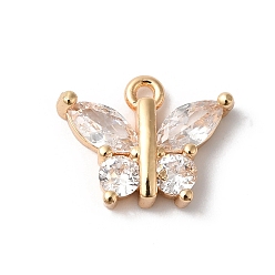 Золотой Латунные подвески, со стеклом, бабочка, золотые, 10x12.5x3 мм, отверстие : 1.2 мм