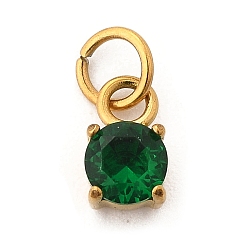 Темно-Зеленый 304 микро нержавеющей стали прокладывать Цирконом подвески, круглые, с целью перехода в кольце, реальный 18 k позолоченный, темно-зеленый, 6.5x4x3 мм, отверстие : 2.5 мм