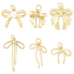 Настоящее золото 18K 18 шт 6 стили латунные подвески, бантом прелести, с целью перехода в кольце, реальный 18 k позолоченный, 13~30.5x11.5~19.5x1.5~6.5 мм, отверстие : 3~3.5 мм, 3 шт / стиль