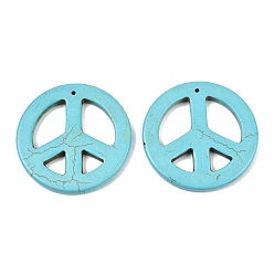 Говлит Синтетический Howlite большие кулоны, окрашенные, знак мира, бирюзовые, 55x4 мм, отверстие : 1 мм, Около 51 шт / 1000 г