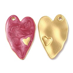 Dark Red 304 Stainless Steel Enamel Pendants, Real 18K Gold Plated, Heart Charm, Dark Red, 36x24x2.5mm, Hole: 2.5mm