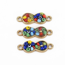 Farbig Legierungsverbindungsverbinder, mit Glasperlen und Strass, Licht Gold, Unendlichkeit, Farbig, 22x8x3.5 mm, Bohrung: 1.8 mm