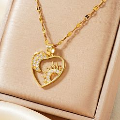 Золотой Великолепное латунное сердце с микропаве из прозрачных кубических цирконий с подвеской в виде луны и солнца, элегантные модные ожерелья, золотые, 15.75 дюйм (40 см)
