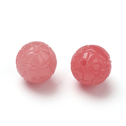 Light Coral Shell Beads, Imitation Jade, Dyed, Curved, Round with Longevity Sign, Light Coral, 13.2mm, Hole: 1.6mm