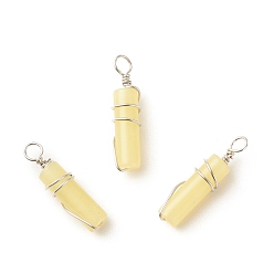 Лимонный Нефрит Натуральный лимон нефритовые подвески, из экологически чистой латунной проволоки с платиновым покрытием, колонка, 19.5~20x5~5.5 мм, отверстие : 2.4~2.7 мм