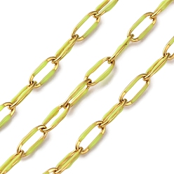 Желто-Зеленый 304 Эмалированные кабельные цепи из нержавеющей стали, пайки, с катушкой, ионное покрытие (ip), реальный 18 k позолоченный, желто-зеленый, 6.5x3x0.5 мм, около 32.81 футов (10 м) / рулон