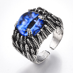 Bleu Bagues en alliage de verre, anneaux large bande, oeil de dragon, argent antique, bleu, taille 10, 20mm