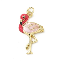 Малиновый Латунные микро проложить кубического циркония подвески, с эмалью, долговечный, стойки покрытие, без свинца и без кадмия, прелести фламинго, реальный 18 k позолоченный, малиновый, 25.5x15x3.5 мм, отверстие : 3 мм