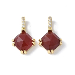 Красный Агат Природные сердолик подвески, с латунными микро проложить кубических выводы циркония, стойки покрытие, долговечный, без кадмия и без свинца, реальный 18 k позолоченный, ромб прелести, 19.5x12x5.5~6 мм, отверстие : 5.5x2.5 мм